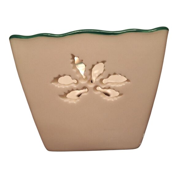 Spode Christmas Tree Pierced Votive Holder Square Glazed Porcelain Scalloped Rim - Picture 5 of 10